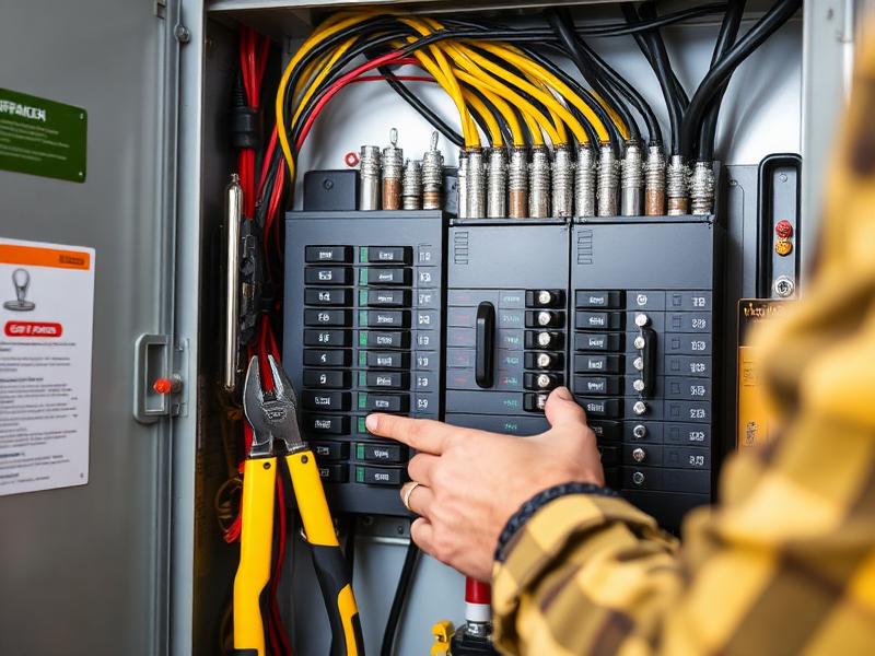 Electricista reparando fallas eléctricas en tablero en Quito